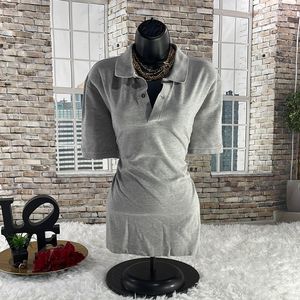 DEFECTS Women’s Lacoste Gray And White 2 Buttons Short Sleeve Polo Shirt (6)EG21